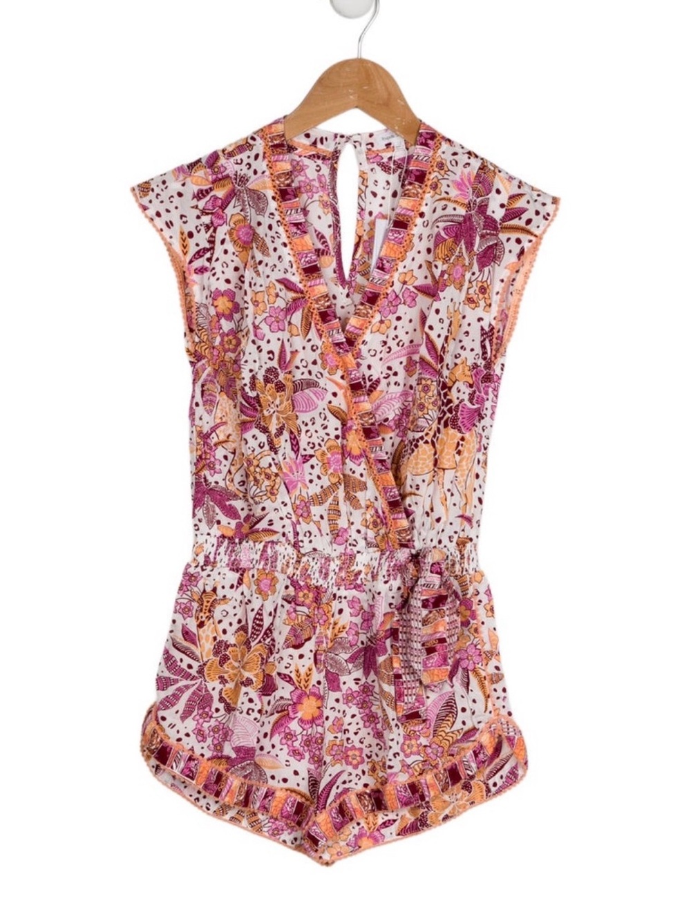 Poupette St. Barth Girls’ Pink and Orange Floral Wrap Romper 12 NWT